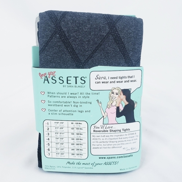 NWT Spanx Assets Reversible Shaping Tights Flipside Diamond Black 2 - Picture 4 of 5